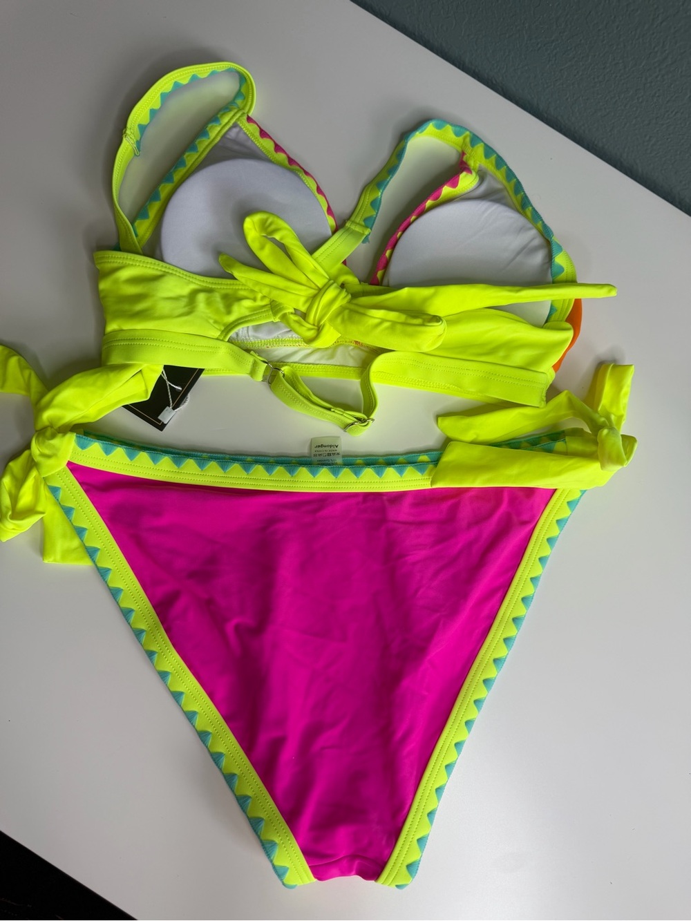 Aidonger Orange & Pink Shell Stitch Triangle Bikini Sz S - NWT - Picture 5 of 10